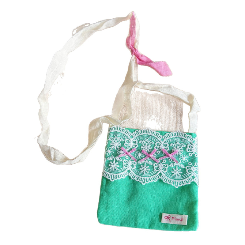 Dječja torbica preko ramena od tkanine, ručna izrada, Princes serije; uzorci: cvjetni, karirani, mašna, čipka