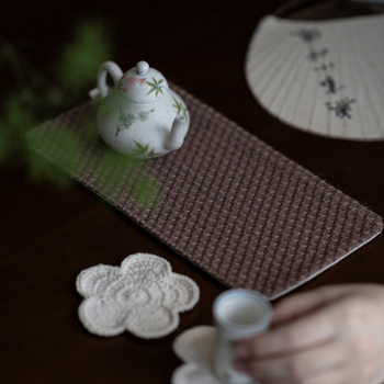 Σετ αξεσουάρ τελετής τσαγιού — ύφασμα από βαμβακι-λινό με φυτική βαφή, εκτύπωση λογότυπου, ρετρό στυλ, Νέο κινεζικό στυλ