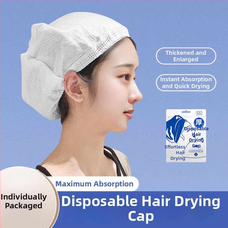 Еднократна шапка за сушене на коса, абсорбира вода, бързо изсъхваща, нетъкан плат, тегло под 30 g, персонализирана чрез печат