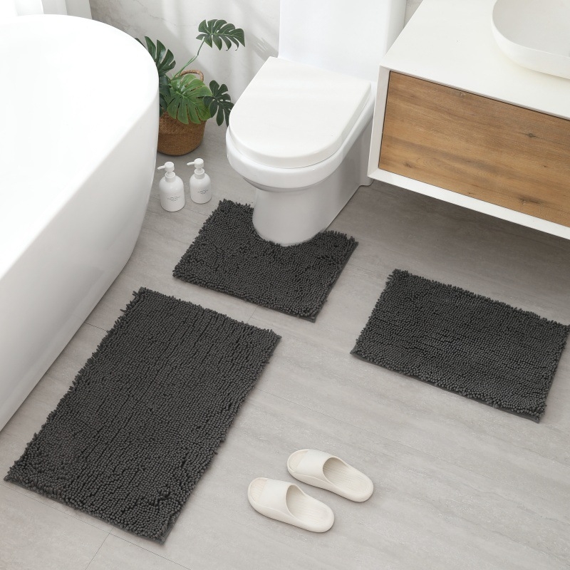 Changyi Chenille set za kupaonicu: protuklizni, upijajući, U-oblik prostirka za WC, trodjelni set, duga vlakna