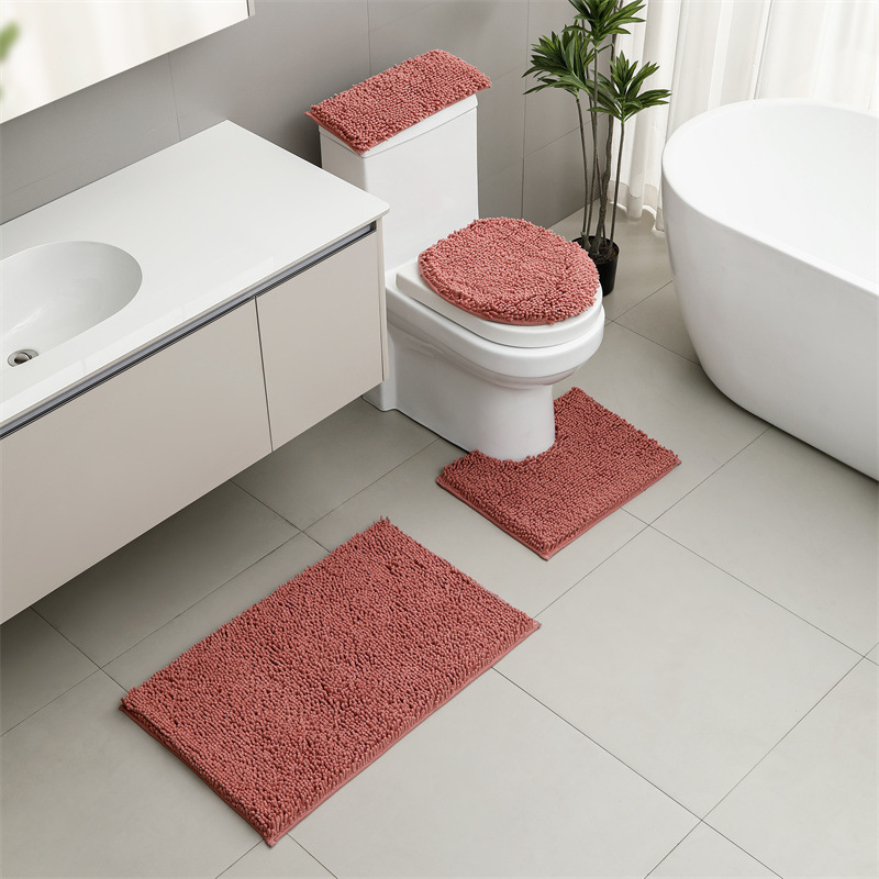 Changyi Chenille set za kupaonicu: protuklizni, upijajući, U-oblik prostirka za WC, trodjelni set, duga vlakna