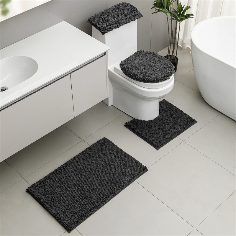 Changyi Chenille set za kupaonicu: protuklizni, upijajući, U-oblik prostirka za WC, trodjelni set, duga vlakna