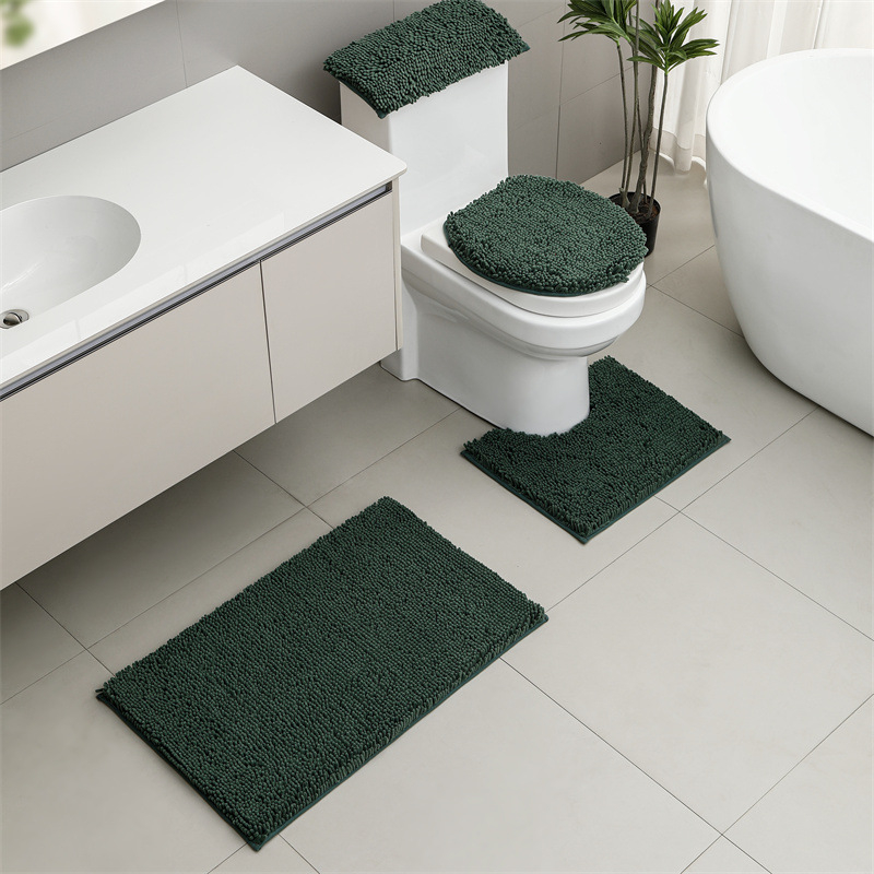 Changyi Chenille set za kupaonicu: protuklizni, upijajući, U-oblik prostirka za WC, trodjelni set, duga vlakna