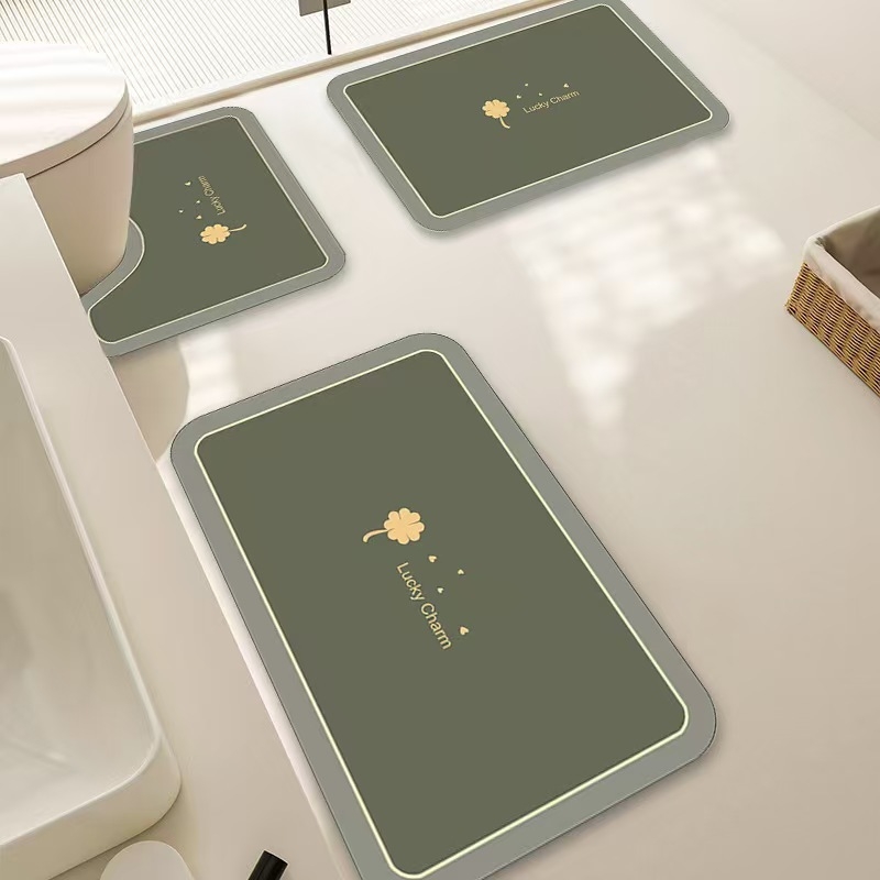 У-образена подложка за баня/тоалетна от диатомна глина, тризчастен комплект; абсорбираща, против хлъзгане, бързосъхнеща