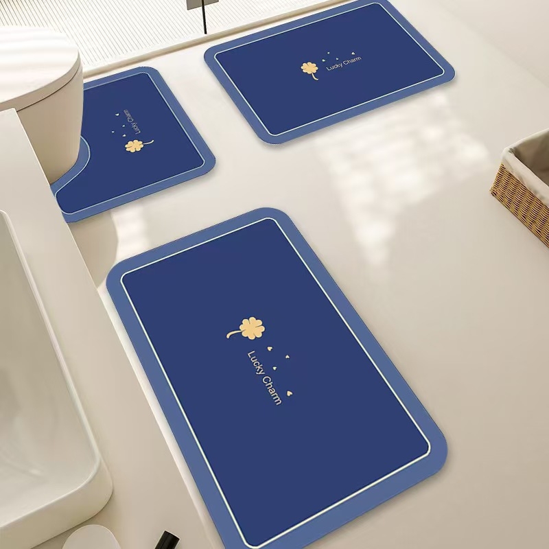 У-образена подложка за баня/тоалетна от диатомна глина, тризчастен комплект; абсорбираща, против хлъзгане, бързосъхнеща