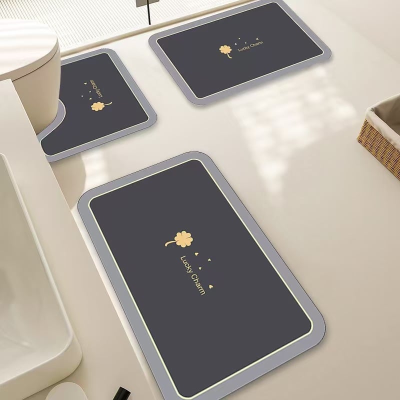 У-образена подложка за баня/тоалетна от диатомна глина, тризчастен комплект; абсорбираща, против хлъзгане, бързосъхнеща