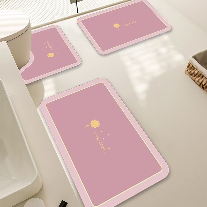 У-образена подложка за баня/тоалетна от диатомна глина, тризчастен комплект; абсорбираща, против хлъзгане, бързосъхнеща