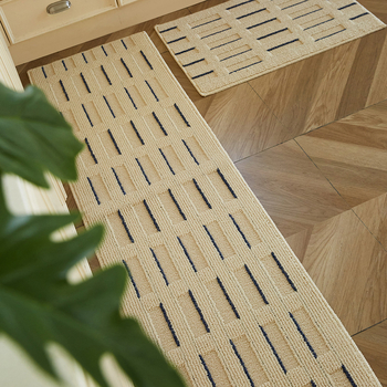 Барова подложка за кухня, антихлъзгаща и маслоустойчива, жакардово тъкана от полипропиленово влакно, геометричен модел с решетка, подходяща за кухня и вход, почистване: ръчно пране, машинно пране и вакуум