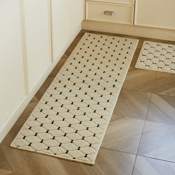 Барова подложка за кухня, антихлъзгаща и маслоустойчива, жакардово тъкана от полипропиленово влакно, геометричен модел с решетка, подходяща за кухня и вход, почистване: ръчно пране, машинно пране и вакуум