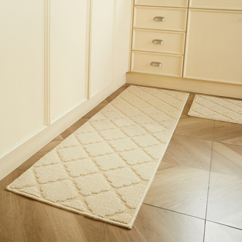 Барова подложка за кухня, антихлъзгаща и маслоустойчива, жакардово тъкана от полипропиленово влакно, геометричен модел с решетка, подходяща за кухня и вход, почистване: ръчно пране, машинно пране и вакуум