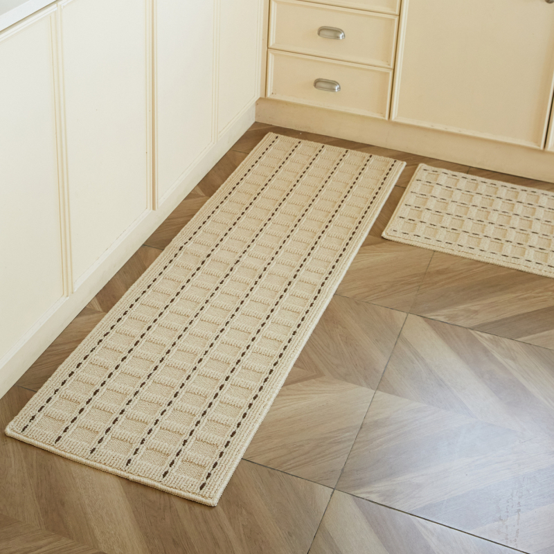 Барова подложка за кухня, антихлъзгаща и маслоустойчива, жакардово тъкана от полипропиленово влакно, геометричен модел с решетка, подходяща за кухня и вход, почистване: ръчно пране, машинно пране и вакуум