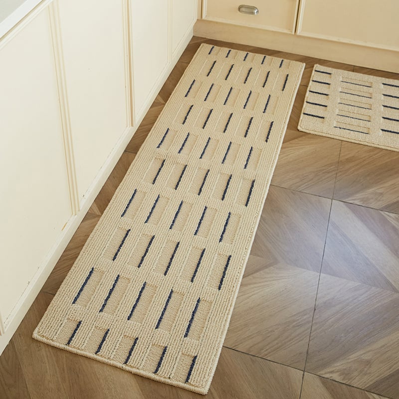 Барова подложка за кухня, антихлъзгаща и маслоустойчива, жакардово тъкана от полипропиленово влакно, геометричен модел с решетка, подходяща за кухня и вход, почистване: ръчно пране, машинно пране и вакуум