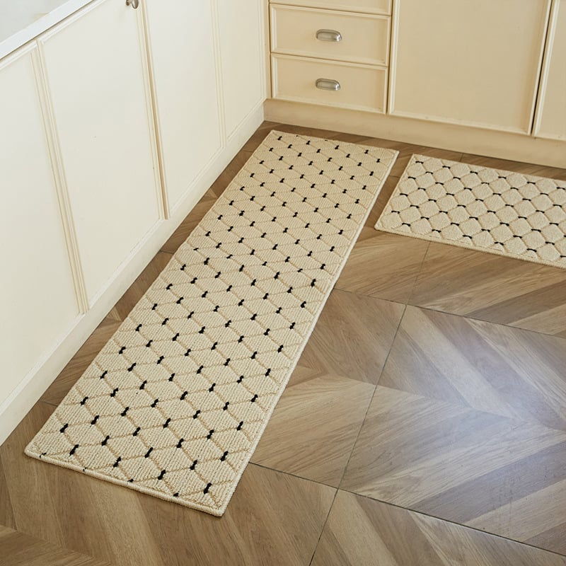 Барова подложка за кухня, антихлъзгаща и маслоустойчива, жакардово тъкана от полипропиленово влакно, геометричен модел с решетка, подходяща за кухня и вход, почистване: ръчно пране, машинно пране и вакуум