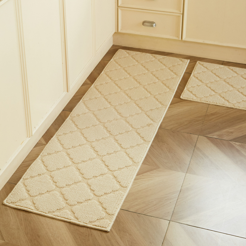 Барова подложка за кухня, антихлъзгаща и маслоустойчива, жакардово тъкана от полипропиленово влакно, геометричен модел с решетка, подходяща за кухня и вход, почистване: ръчно пране, машинно пране и вакуум