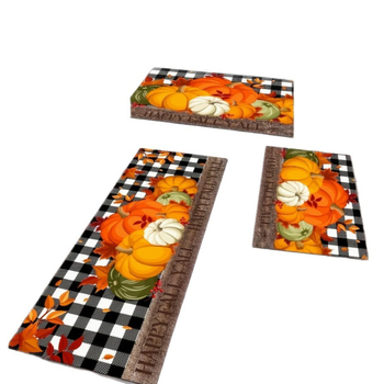 Комплект кухненски подложки с дизайн Деня на благодарността — пуйка и тиква, полиестер, печат, квадратна форма, фестивален стил, пране с вода