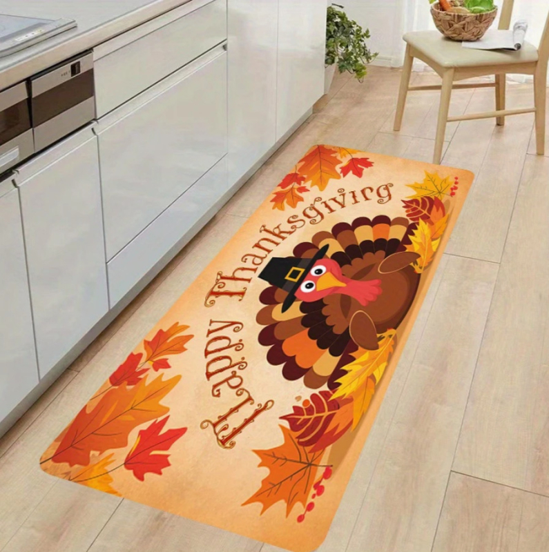 Комплект кухненски подложки с дизайн Деня на благодарността — пуйка и тиква, полиестер, печат, квадратна форма, фестивален стил, пране с вода