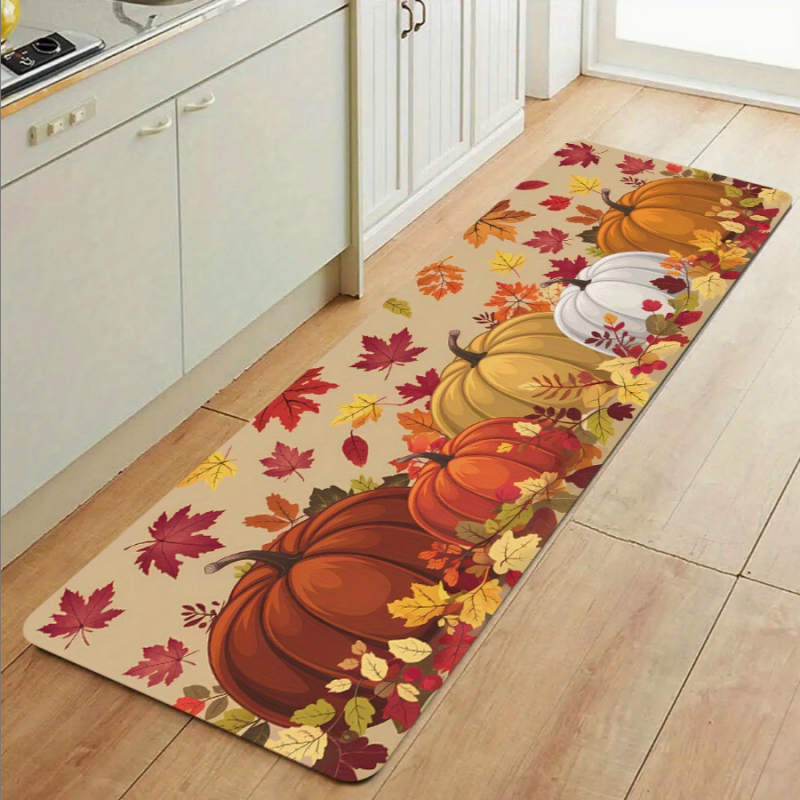 Комплект кухненски подложки с дизайн Деня на благодарността — пуйка и тиква, полиестер, печат, квадратна форма, фестивален стил, пране с вода