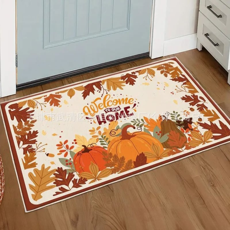 Комплект кухненски подложки с дизайн Деня на благодарността — пуйка и тиква, полиестер, печат, квадратна форма, фестивален стил, пране с вода