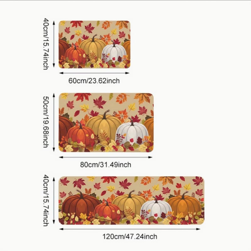 Комплект кухненски подложки с дизайн Деня на благодарността — пуйка и тиква, полиестер, печат, квадратна форма, фестивален стил, пране с вода