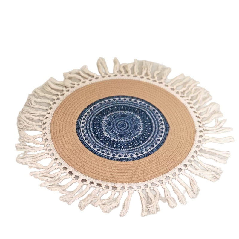 Тръстикова кръгла възглавница за под с снежинки и ботанични мотиви, бохемски минималистичен стил, вдъхновен от японски дизайн