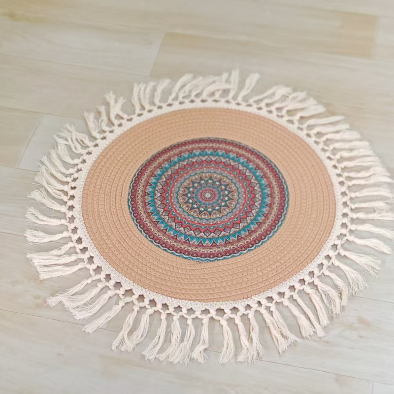 Тръстикова кръгла възглавница за под с снежинки и ботанични мотиви, бохемски минималистичен стил, вдъхновен от японски дизайн