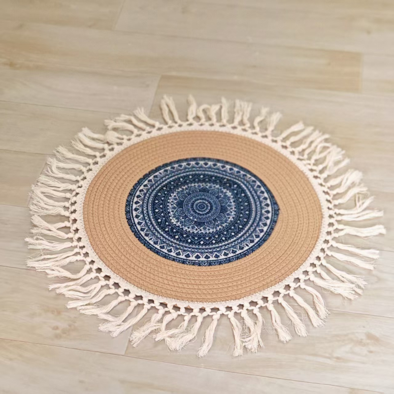 Тръстикова кръгла възглавница за под с снежинки и ботанични мотиви, бохемски минималистичен стил, вдъхновен от японски дизайн