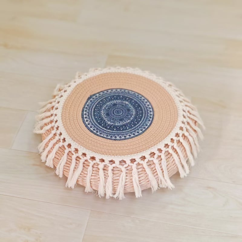 Тръстикова кръгла възглавница за под с снежинки и ботанични мотиви, бохемски минималистичен стил, вдъхновен от японски дизайн