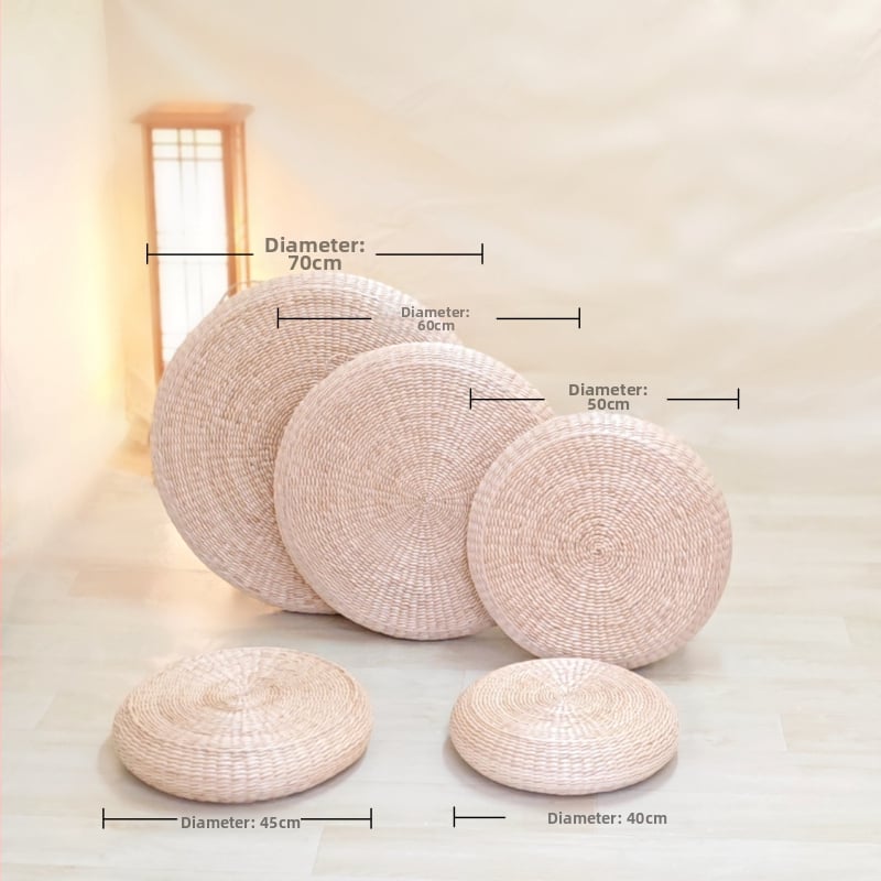 Тръстикова кръгла възглавница за под с снежинки и ботанични мотиви, бохемски минималистичен стил, вдъхновен от японски дизайн