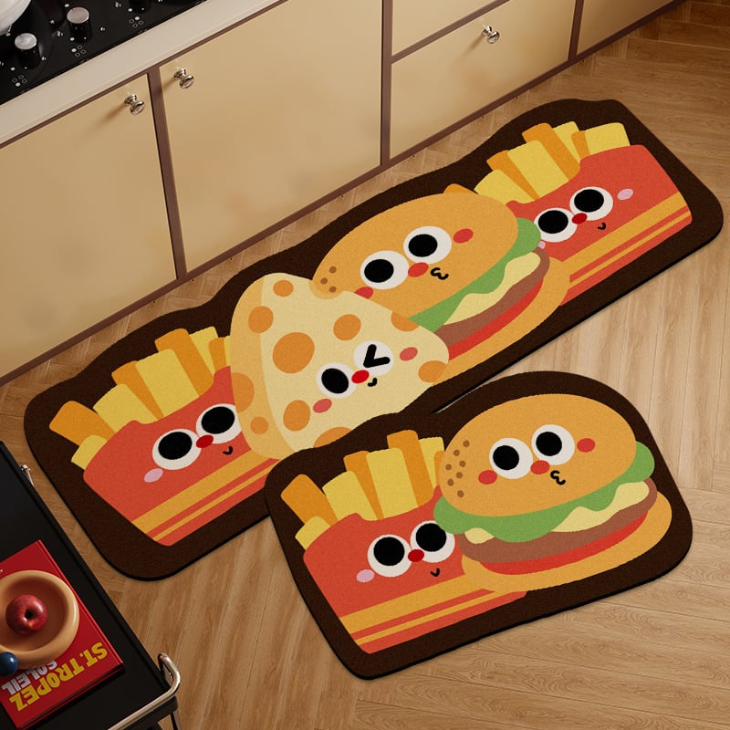Кухненски подложки от диатомитова кал, комплект от 2 подложки с карикатурен бургер, абсорбират вода и мазнини, миещи се