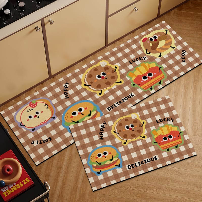Кухненски подложки от диатомитова кал, комплект от 2 подложки с карикатурен бургер, абсорбират вода и мазнини, миещи се