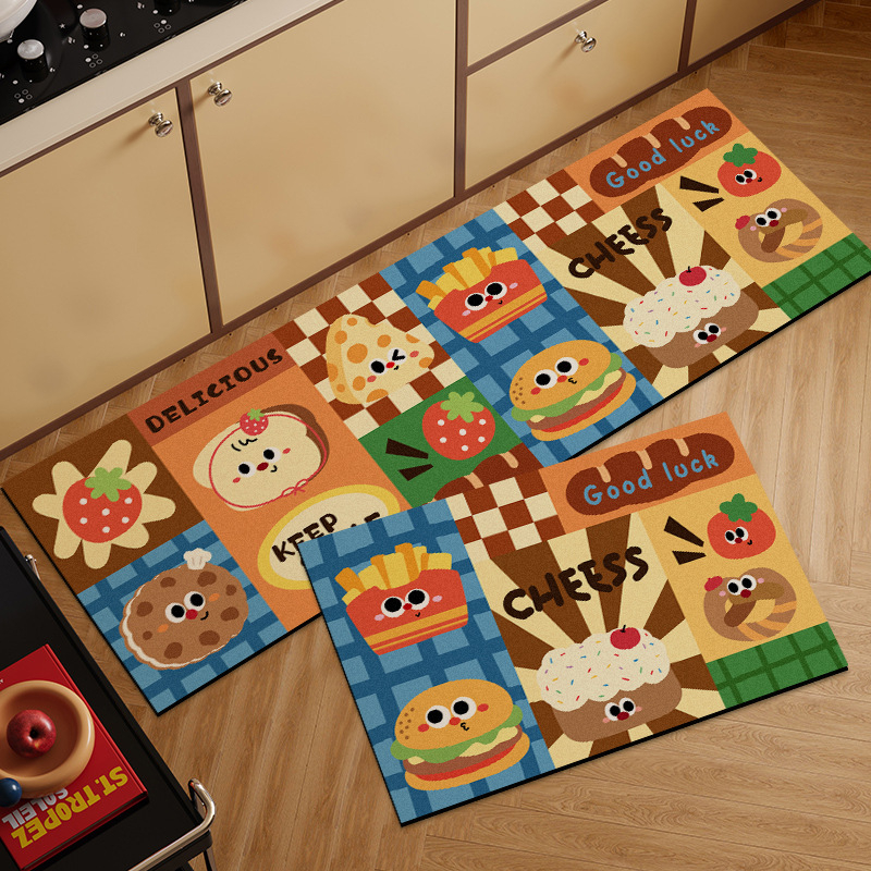 Кухненски подложки от диатомитова кал, комплект от 2 подложки с карикатурен бургер, абсорбират вода и мазнини, миещи се