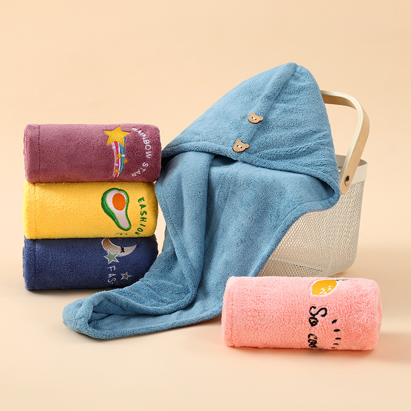 Izšivena kapa za sušenje kose od koralne fleksi, debela, upija, brzo suši; 150D ravno tkanje, 50-79 g