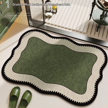 Френска ретро баня подложка за пода – диатомова глина, неправилен контур, геометричен модел, печатен дизайн, лесна за почистване