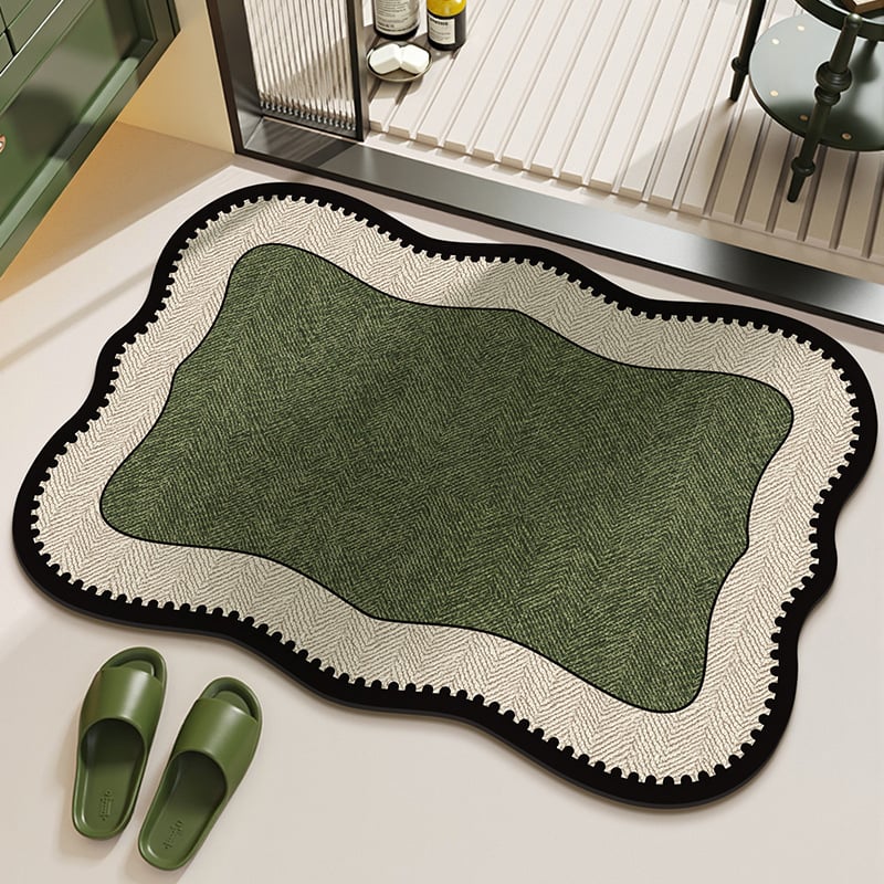 Френска ретро баня подложка за пода – диатомова глина, неправилен контур, геометричен модел, печатен дизайн, лесна за почистване