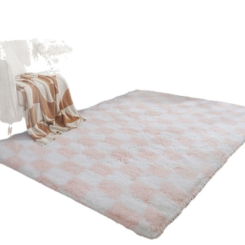 Скандинавски килим с клетъчен принт, квадратна форма, материал: копринено-меко влакно, стил: Нордик, персонализация налична, миещ се, подходящ за дневна, спалня, кабинет и търговски помещения