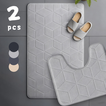 Dvije komponente seta: kupaonica i ulazni tepih – reljefni uzorak, poliesterska vlakna, pravokutni oblik, jednobojni, ručno pranje