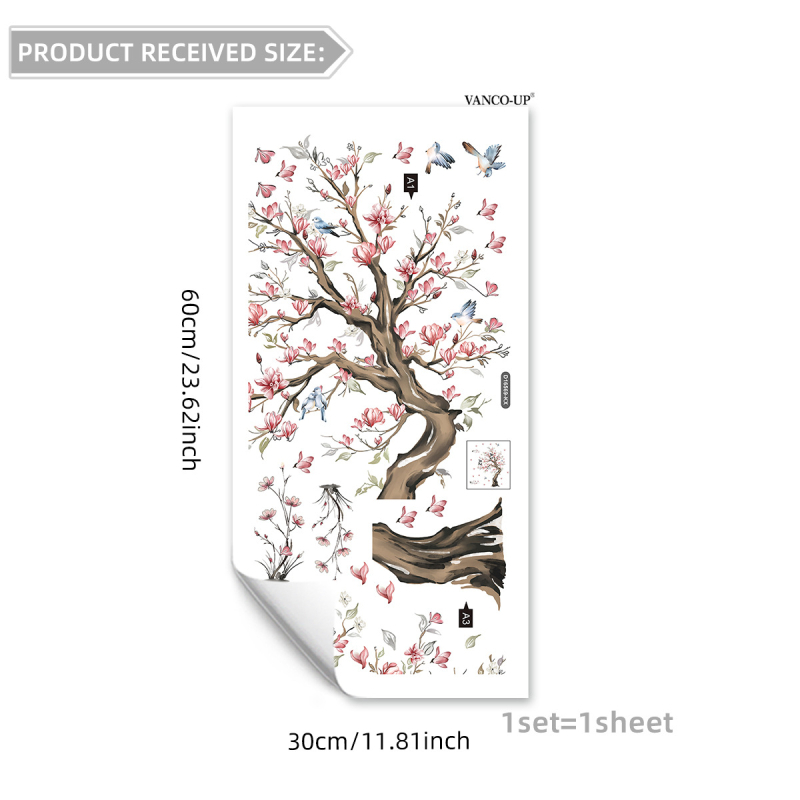 PVC стенен стикер - флорални клонки с птици и пеперуди, модерен минималистичен декор за стъкло за всекидневна/спалня, 1 бр.