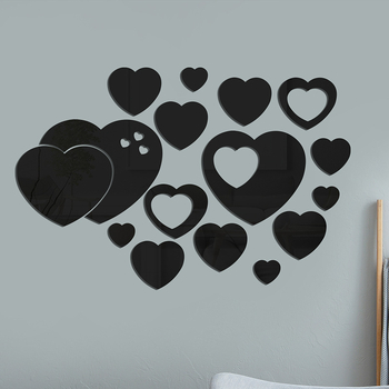 Сърцевидни акрилни огледални стенни стикери, двучастен комплект, 3D декоративен акцент, модерен минималистичен стил