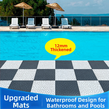 Savienojamie drenāžas pretslīdēšanas paklāji baseinam un vannas istabai; Materiāls: TPE; Raksts: akmeņi; Funkcija: pretslīdēšana un drenāža; Piemērojami baseinam, vannas istabai, virtuvei un tualetei; Pielāgošana pieejama