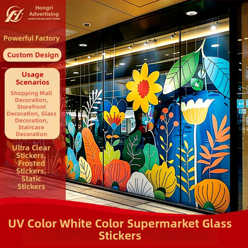 Stikla reklāmu uzlīmes vitrīnām, caurspīdīgi elektrostatiskie PVC uzlīmes veikaliem (PVC; elektrostatiska pielipšana; pielāgots raksts; komerciāliem telpām; mūsdienīgs minimalistiska stils)