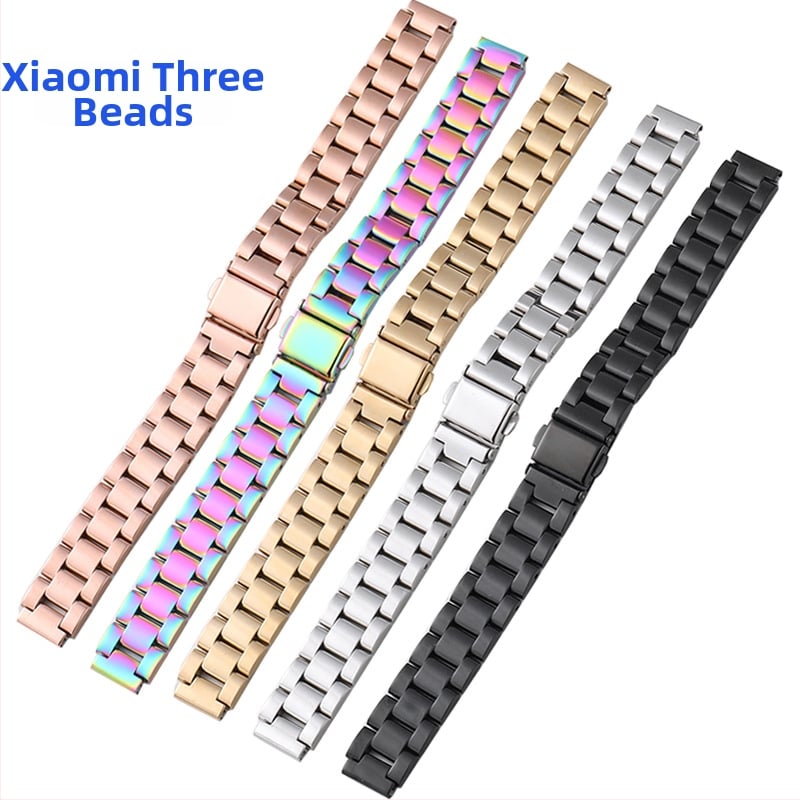 Метална каишка за Xiaomi Mi Band 567 поколение — универсална, неръждаема стомана, с три топчета, закопчаване със snap, интерфейс 12 мм