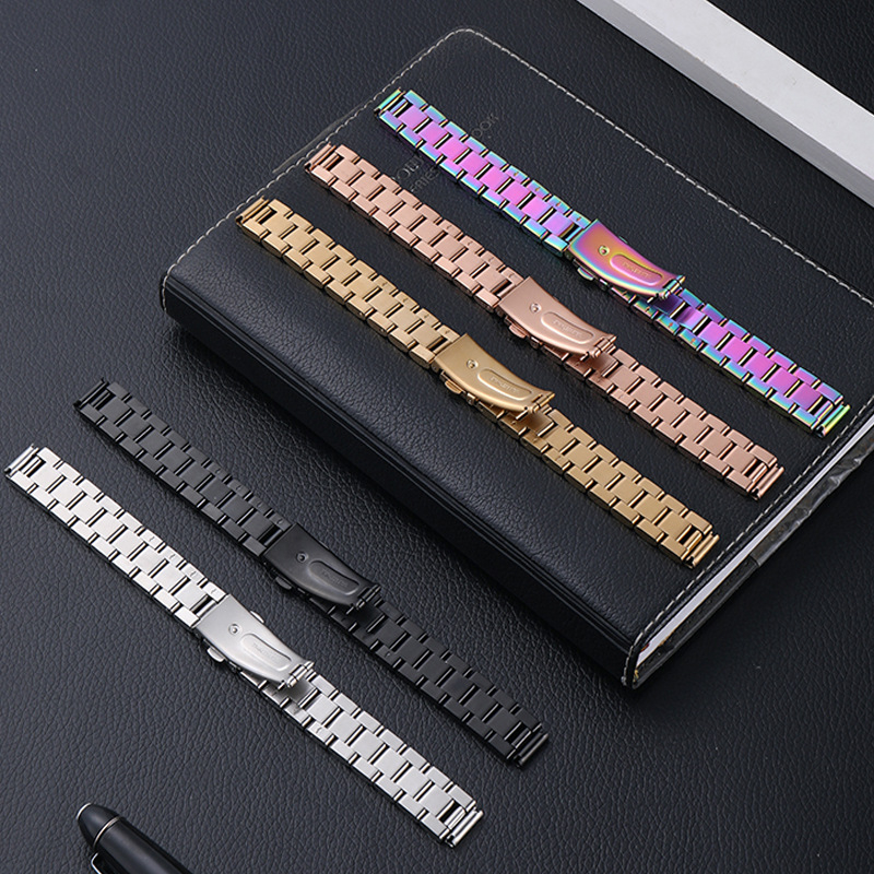 Метална каишка за Xiaomi Mi Band 567 поколение — универсална, неръждаема стомана, с три топчета, закопчаване със snap, интерфейс 12 мм