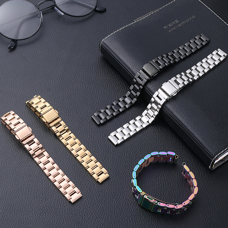 Метална каишка за Xiaomi Mi Band 567 поколение — универсална, неръждаема стомана, с три топчета, закопчаване със snap, интерфейс 12 мм