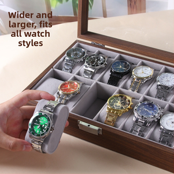 Кутия за часовници за показване - дървена, MDF+PU+цинкова сплав+стъкло, сглобяема, терминално опакована, за общо съхранение и бижута