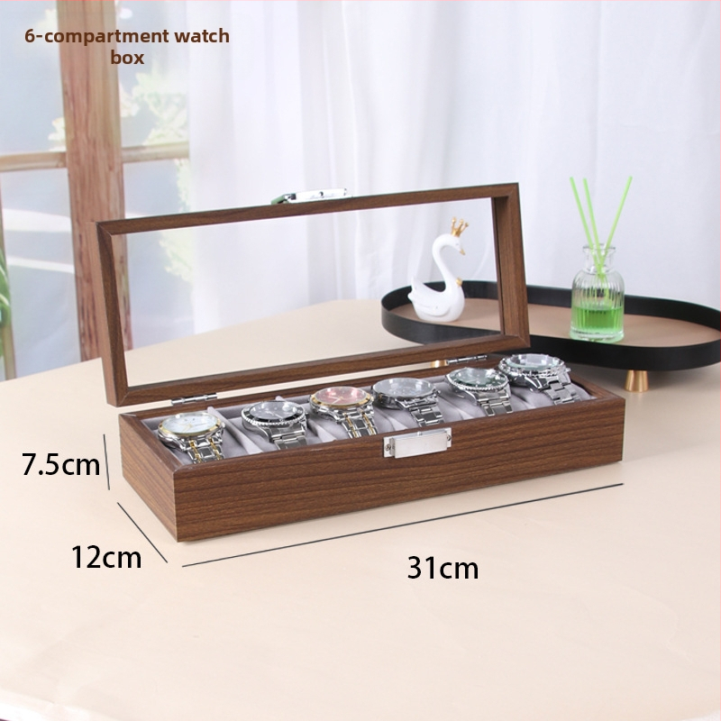 Кутия за часовници за показване - дървена, MDF+PU+цинкова сплав+стъкло, сглобяема, терминално опакована, за общо съхранение и бижута