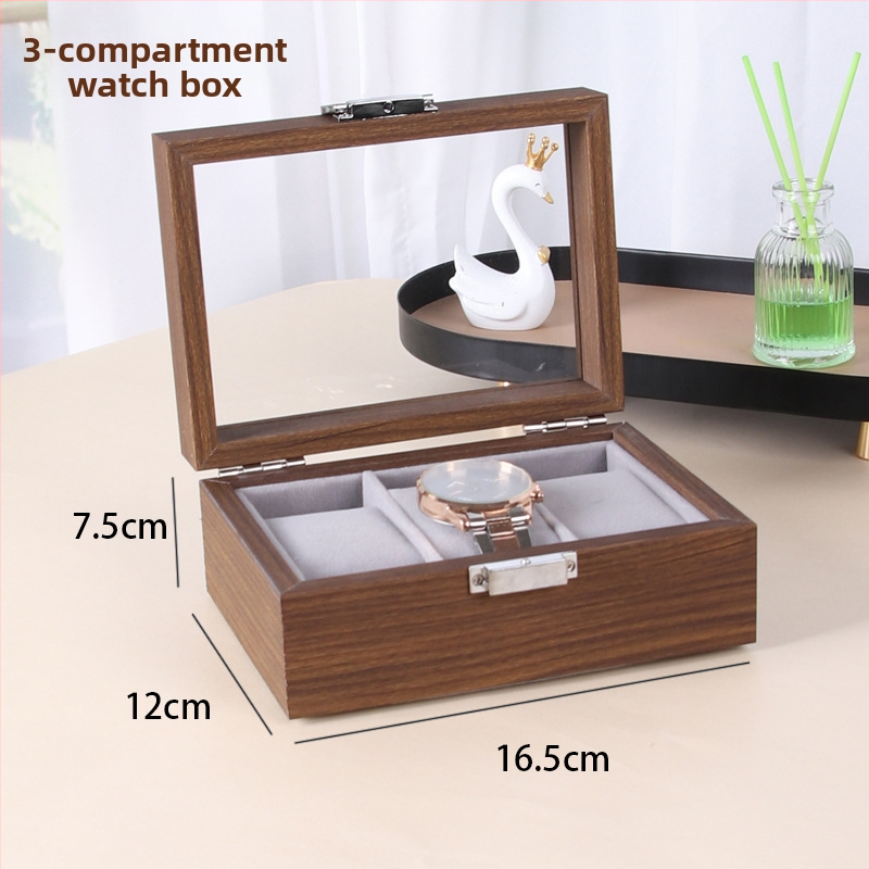 Кутия за часовници за показване - дървена, MDF+PU+цинкова сплав+стъкло, сглобяема, терминално опакована, за общо съхранение и бижута