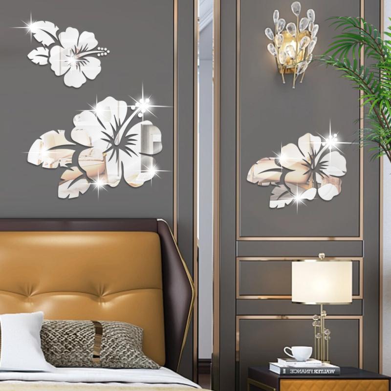 Rozes zieda akrila spoguļu sienas uzlīme SM227, 1 mm biezums, pašlīmējošs, dzīvojamā istaba/guļamistaba