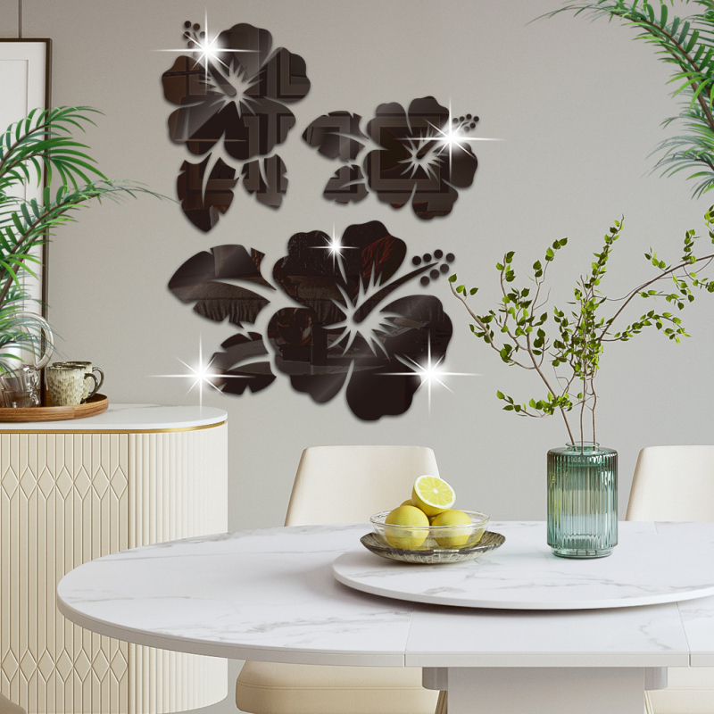 Rozes zieda akrila spoguļu sienas uzlīme SM227, 1 mm biezums, pašlīmējošs, dzīvojamā istaba/guļamistaba