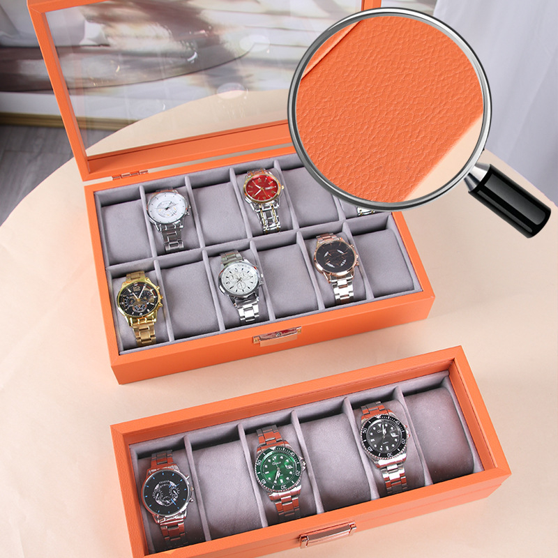 Кутия за съхранение на часовници, двуетажна конструкция, MDF и стъкло, кадифено покритие и цинкова сплав, свързана изработка, подаръчна и бижутерийна опаковка