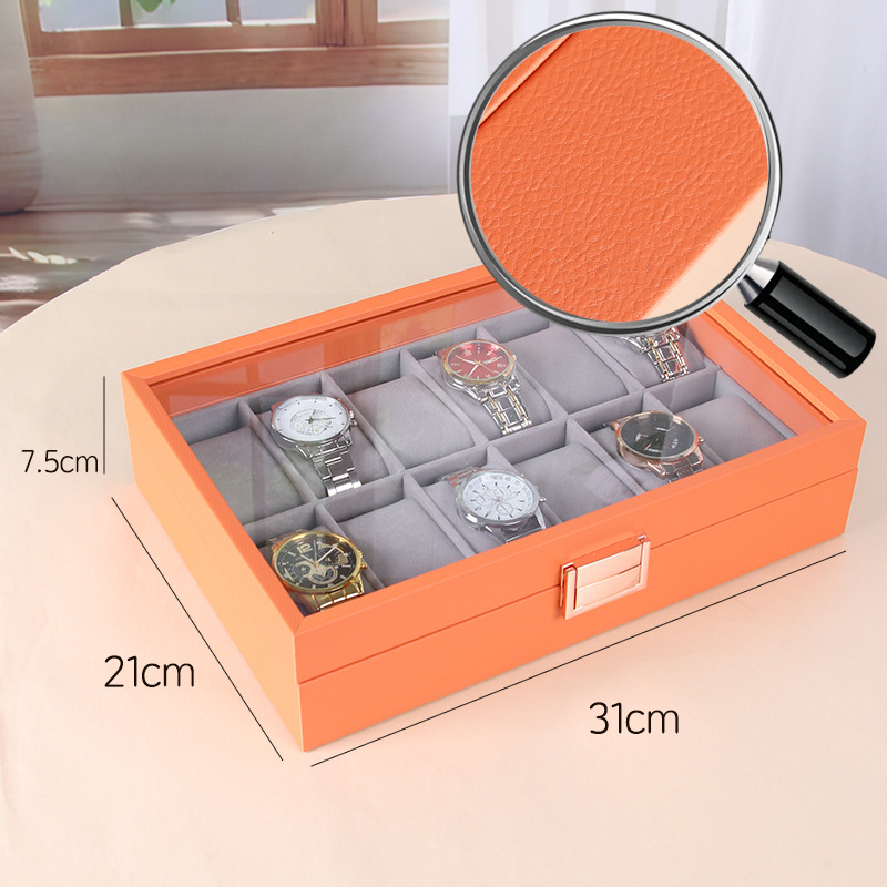Кутия за съхранение на часовници, двуетажна конструкция, MDF и стъкло, кадифено покритие и цинкова сплав, свързана изработка, подаръчна и бижутерийна опаковка